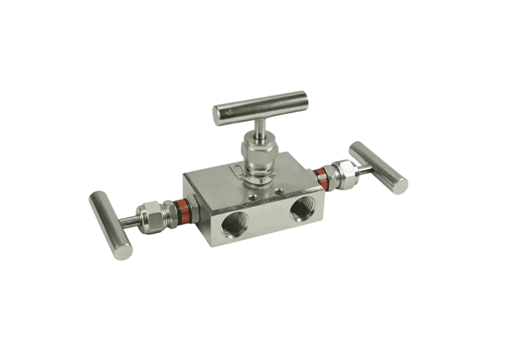 Stainless steel manifold valve used in industrial applications in Saudi Arabia.