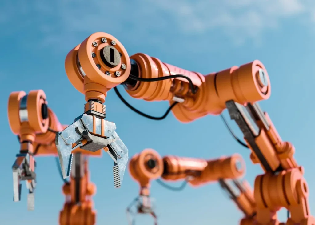 Robotic automation arms symbolizing modern manufacturing and motion control technology.