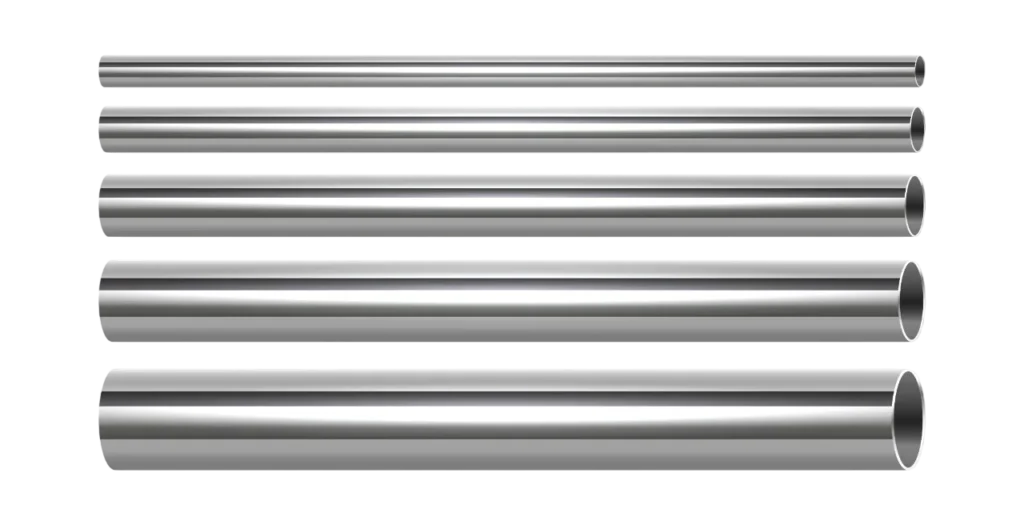 Different sizes of stainless steel tubes available in stock from a local SS supplier in Saudi Arabia.