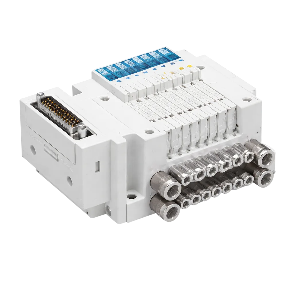 SMC pneumatic solenoid valve manifold used in industrial automation systems by SMC Supplier in Saudi Arabia.