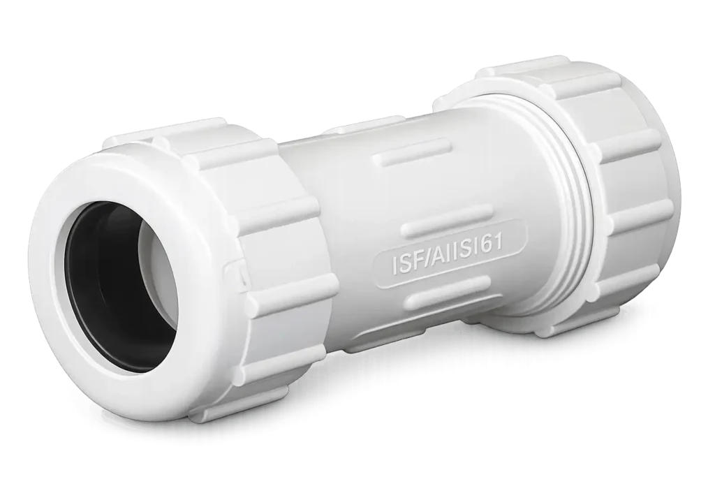 PVC compression fitting in Saudi Arabia for secure pipe connections in residential, commercial and industrial piping systems.