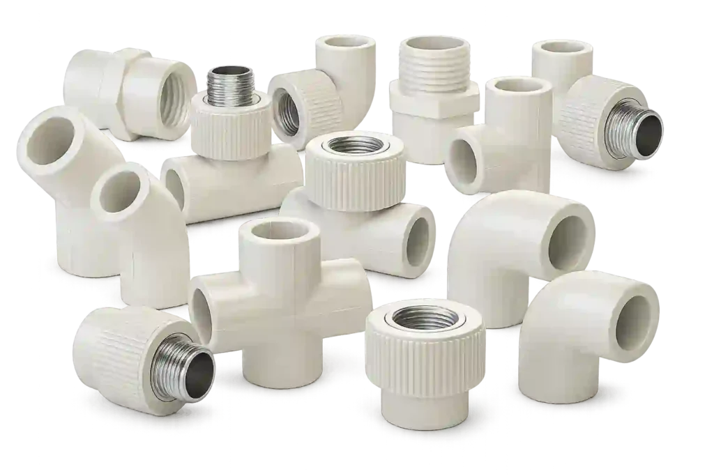 High-quality PVC Pipe Fittings in Saudi Arabia including elbows, tees, couplings and compression fittings for industrial and residential piping systems.