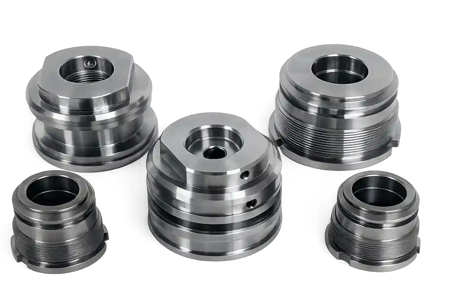 CNC machined hydraulic parts for industrial equipment.