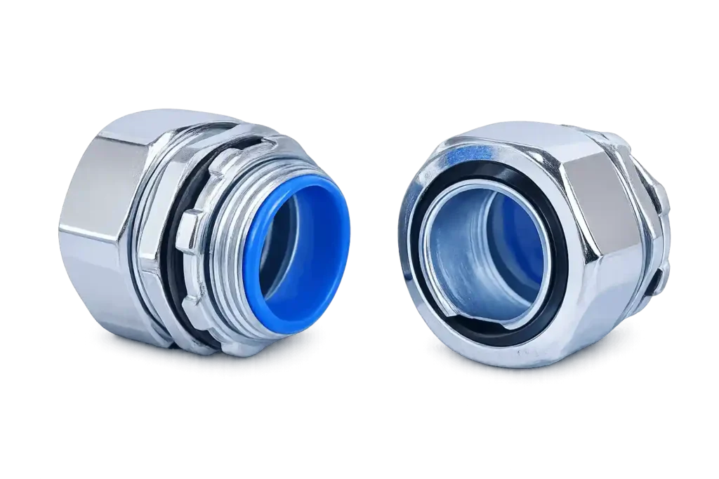 Industrial conduit fitting used with PVC coated RGS conduit in Saudi Arabia.