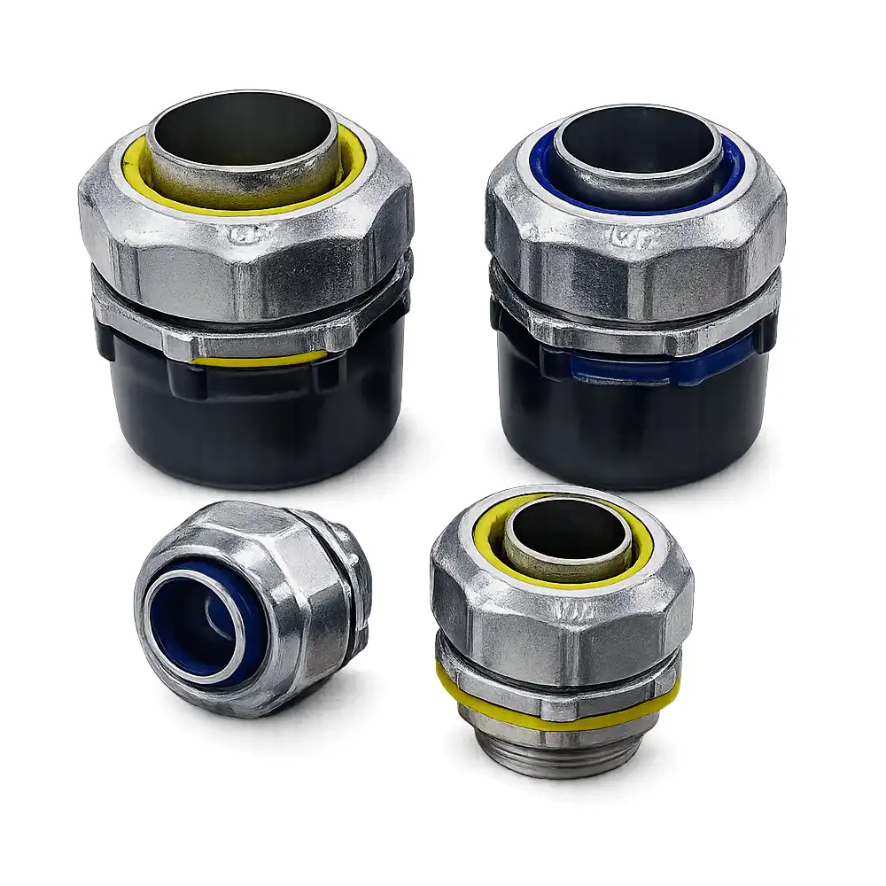 PVC coated cable glands for industrial conduit systems.