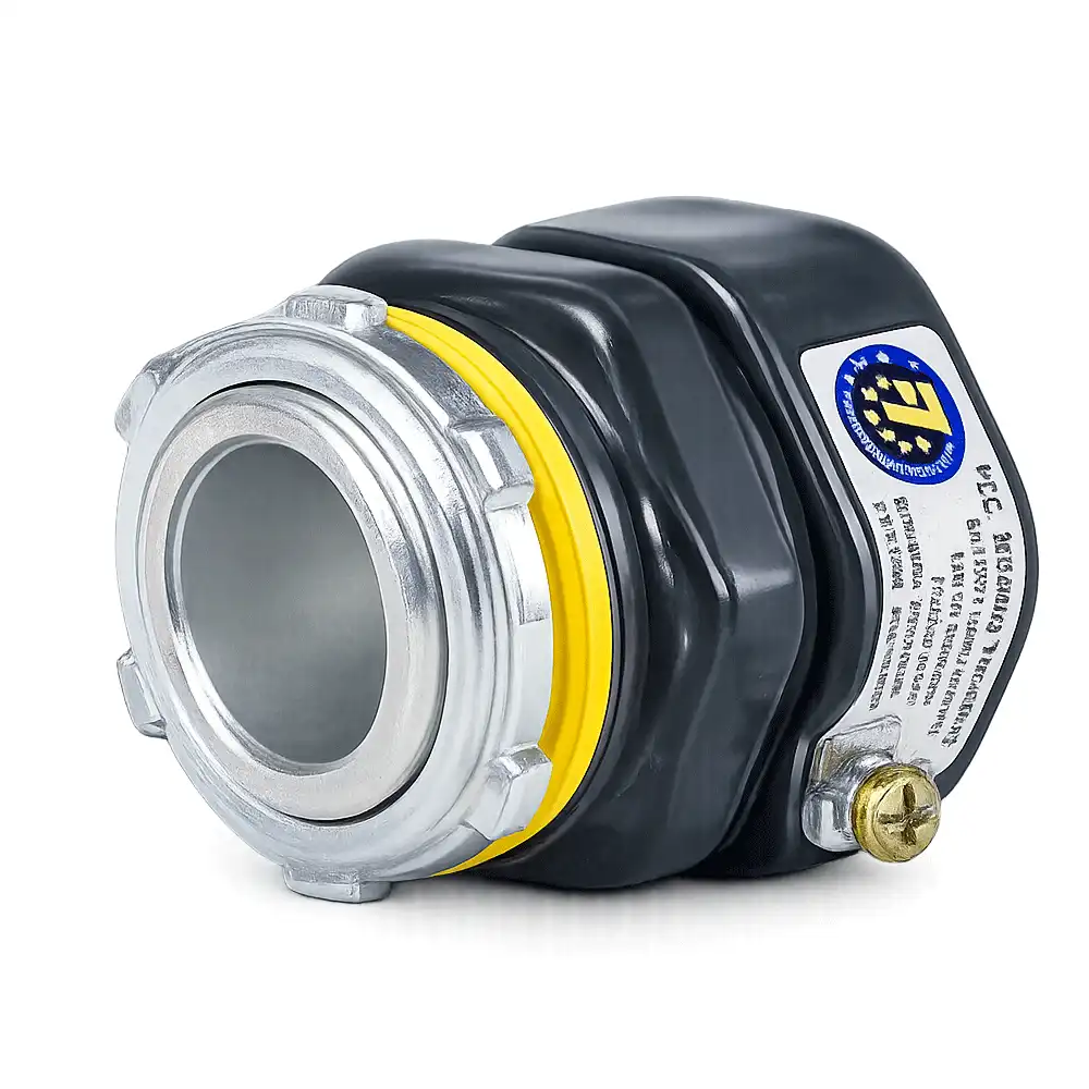 PVC coated rigid conduit connector for hazardous area installations.