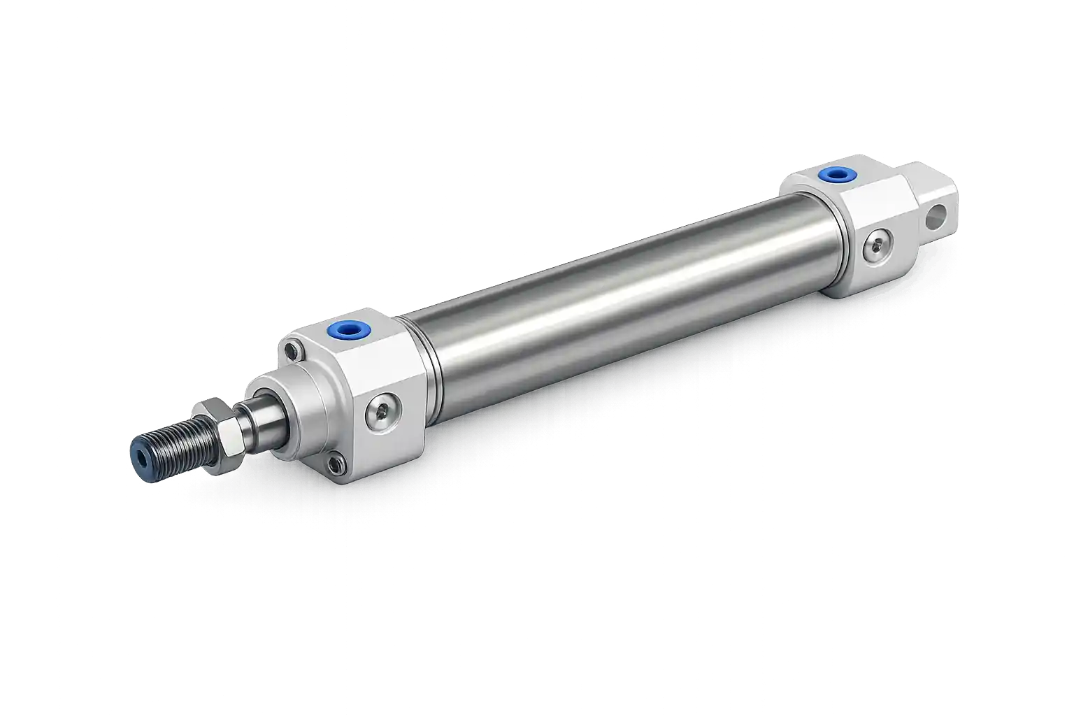 Camozzi stainless steel pneumatic cylinder for industrial machinery.